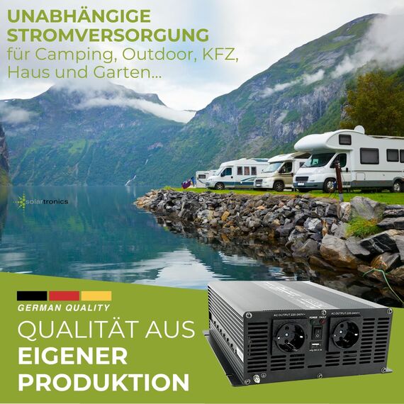 SOLARTRONICS Spannungswandler NM2500 12V 2500 Watt SCHWARZ - 5000 Watt Spitzenleistung - Wechselrichter 12v auf 230v - Blei- oder AGM-Batterie kompatibel - mit Schuko- & USB Anschluss
