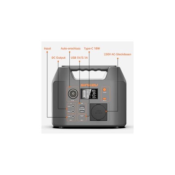 SinKeu Tragbare Powerstation mit 60 W Falt-Solarpanel, 296 Wh Solargenerator mit 230 V AC-Ausgang, 300 W Reine Sinuswelle, LED-Leuchte, Lithium-Akku für Camping, Notstrom & Off-Grid