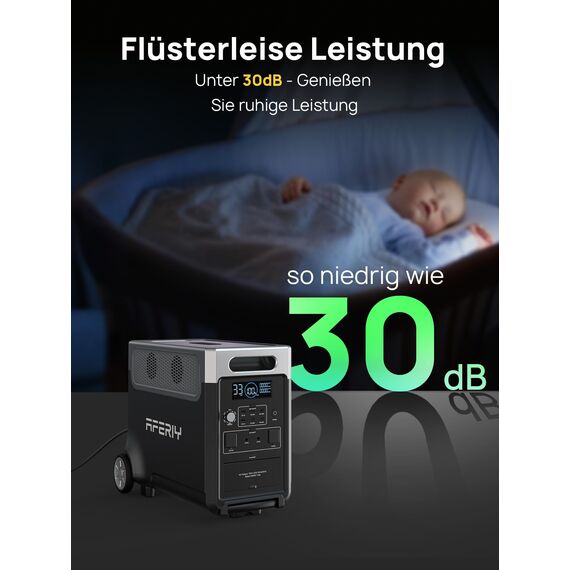 AFERIY 3600W Solargenerator, 3840Wh LiFePO4 Tragbare Powerstation mit USV, 3x230V AC Ausgang 3600W (7200W Peak), Stormerzeuger 2200W Schnelles Stromspeicher Aufladen für Reise, Outdoor-Camping
