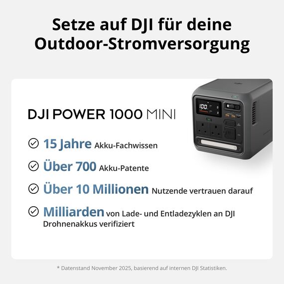 DJI Power 1000 Tragbare Powerstation 1024Wh, 2200W Solar Generator, LiFePO4 Akku, 4-in-1 Schnellladung Power Station, 23db Ultra-Leise, Notstromaggregat für Zuhause, Generator für Camping/Wohnmobile