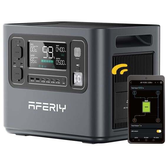 AFERIY 2400W Tragbare Powerstation, 2048Wh LiFePO4 Batterie, 1,5 Stunde Schnellladung, 13 Anschlüsse, Sinuswellen 230V, USV, APP Mobile Stromversorgung für Outdoors Camping