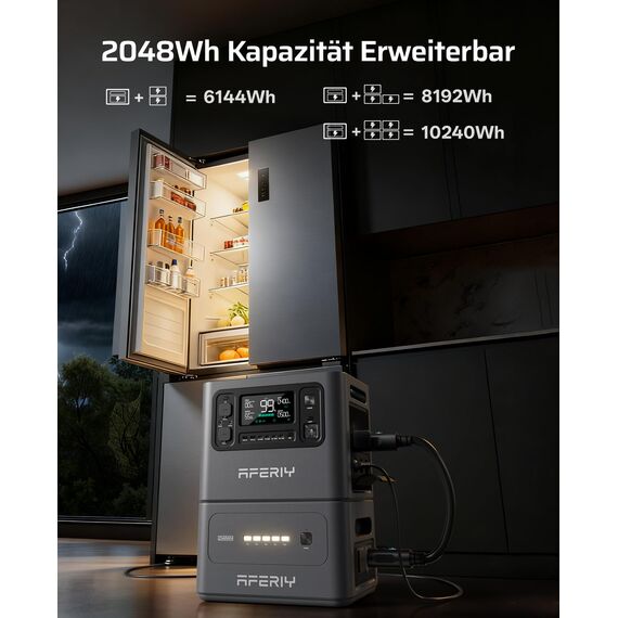AFERIY 2800W Tragbare Powerstation, 2048Wh LiFePO4 In 1Std Schnellladbar, 13 Ausgänge, Reine Sinuswelle 230V, USV, Erweiterbar Auf 4096Wh, Solar-Generator Für Camping/Home-Office