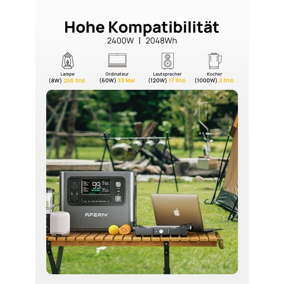 AFERIY Solar Generator 2400W mit 200W Solarmodule, 2048Wh Tragbare Powerstation, LiFePO4 Batterie, 220V-240V, Faltbar Solarpanel USB, IP65,für Camping, Reise, Stromausfälle