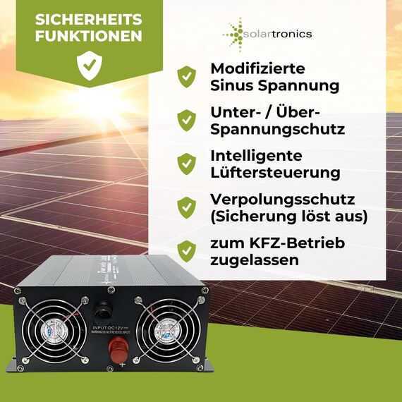 solartronics Spannungswandler Wechselrichter Intverter NM 2000-4000 Watt 12V zu 230V schwarz USB Schuko Garten Camping Wohnmobil (2000 Watt 12v - mit 5m Kabelfernbedienung)