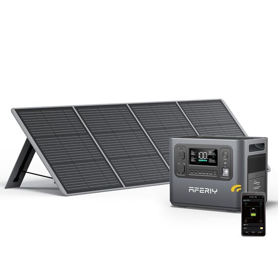AFERIY Solar Generator 2400W mit 200W Solarmodule, 2048Wh Tragbare Powerstation, LiFePO4 Batterie, 220V-240V, Faltbar Solarpanel USB, IP65,für Camping, Reise, Stromausfälle