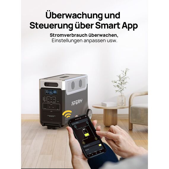 AFERIY 3600W Solargenerator, 3840Wh LiFePO4 Tragbare Powerstation mit USV, 3x230V AC Ausgang 3600W (7200W Peak), Stormerzeuger 2200W Schnelles Stromspeicher Aufladen für Reise, Outdoor-Camping