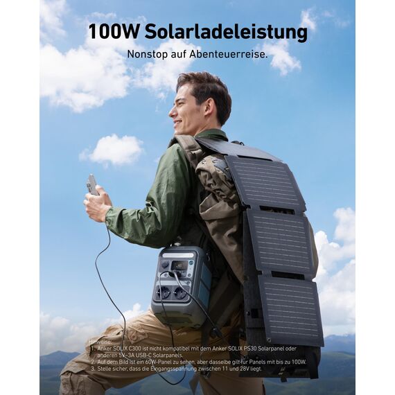 Anker SOLIX C300 Tragbare Powerstation, 288Wh LiFePO4 Akku, 300W (Max 600W) Solargenerator, 140W Beiseitige Schnellladeleistung, Für Camping, Draußen, Reisen, Notfälle, unterwegs (Solarpanel Optional)