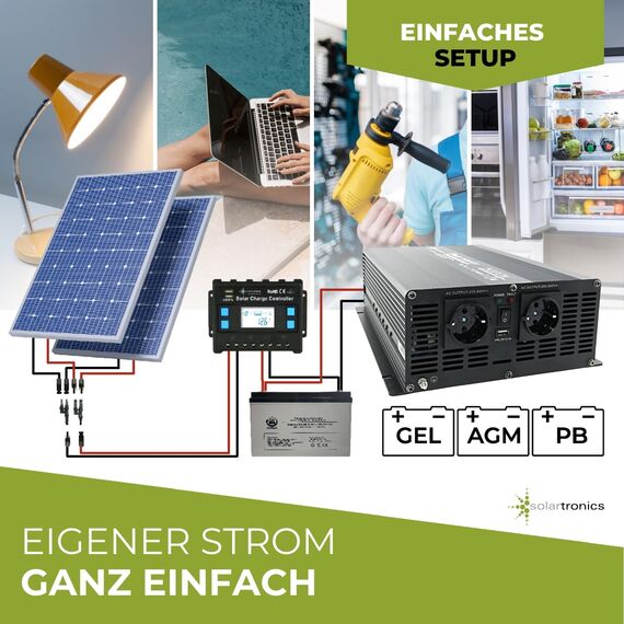 SOLARTRONICS Spannungswandler NM3000 12V 3000 Watt SCHWARZ - 6000 Watt Spitzenleistung - Wechselrichter 12v auf 230v - Blei- oder AGM-Batterie kompatibel - mit Schuko- & USB Anschluss