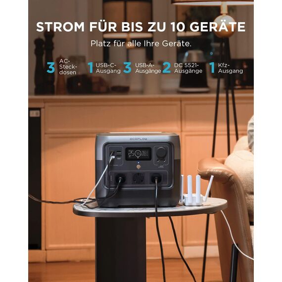 EF ECOFLOW Tragbare Powerstation RIVER 2 Pro, 768 Wh Solargenerator mit LiFeP04, Schnellladung in 70 Minuten, 3x 800 W AC-Steckdosen, Balkonkraft für Notstrom/Camping/Wohnmobile