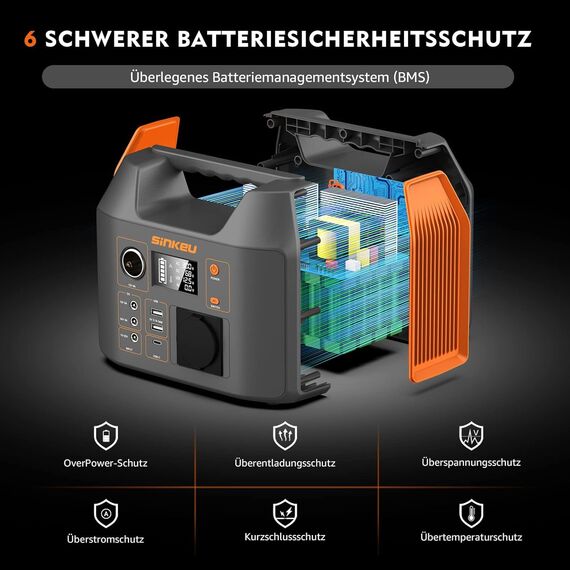 SinKeu Tragbare Powerstation mit 60 W Falt-Solarpanel, 296 Wh Solargenerator mit 230 V AC-Ausgang, 300 W Reine Sinuswelle, LED-Leuchte, Lithium-Akku für Camping, Notstrom & Off-Grid