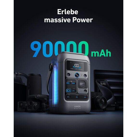 Anker SOLIX C300 DC Powerbank Powerstation, 288Wh Akku für mehrere Geräte, LiFePO4 Akku, 300W Solargenerator, Für Camping, Draußen, Reisen, Notfälle (Netzteil Nicht im Lieferumfang)