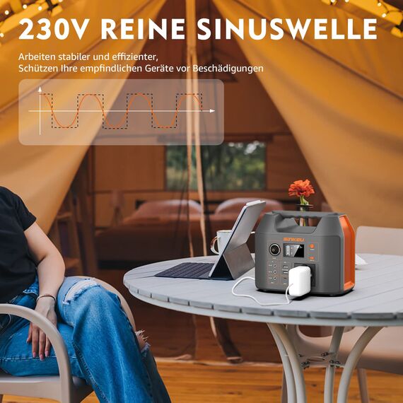 SinKeu Tragbare Powerstation 296WH, Solar Generator mit 230V 300W Reine Sinuswelle AC Steckdose,12V DC,USB, TYP-C, LED-Licht, Stromspeicher Notstromaggregat Akku für Camping, Unterwegs,Stromausfälle
