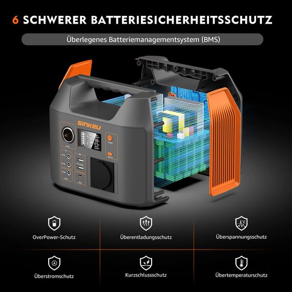SinKeu Tragbare Powerstation 296WH, Solar Generator mit 230V 300W Reine Sinuswelle AC Steckdose,12V DC,USB, TYP-C, LED-Licht, Stromspeicher Notstromaggregat Akku für Camping, Unterwegs,Stromausfälle