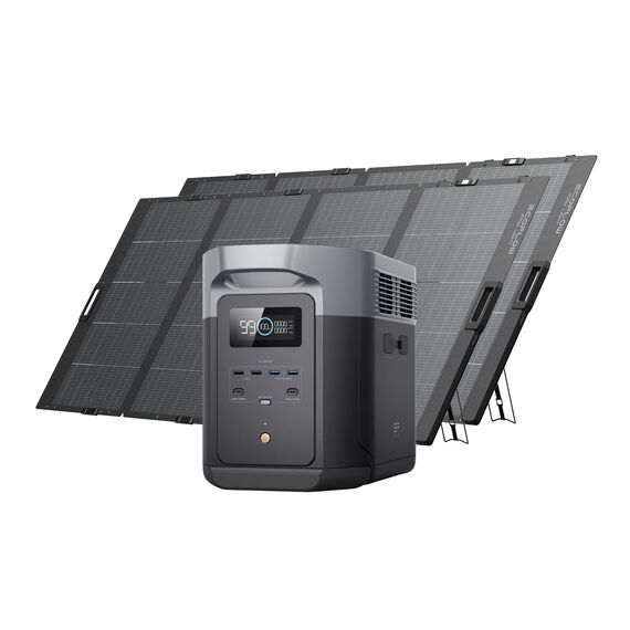 EcoFlow DELTA 2 Max tragbare Powerstation 2048Wh mit zwei 400W Solarpanel, Balkonkraftwerk mit speicher Solaranlage, Schnellladung Solargenerator, für Outdoor, Camping, Wohnmobil, Garten