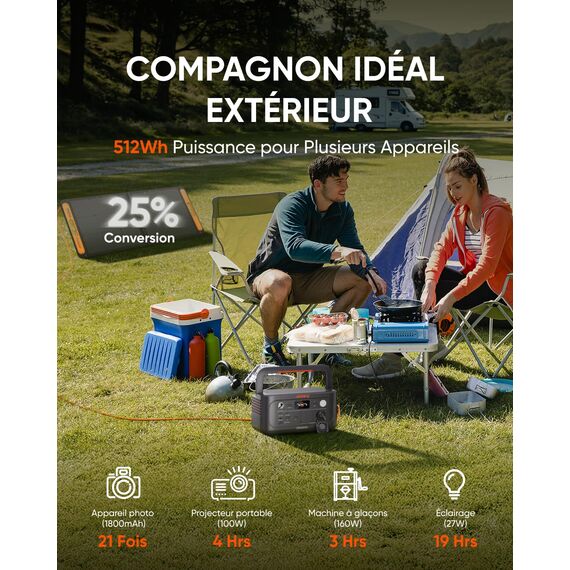 Jackery Explorer 500 V2 Tragbare Powerstation mit 12V KFZ-Ladekabel, 512Wh Solargenerator 230V/500W (Spitze 1000W) mit Schnellladung, LFP-Akku Solargenerator für Camping, Wohnmobil, Notfälle