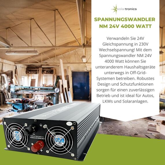 SOLARTRONICS Spannungswandler NM4000 12V 4000 Watt SCHWARZ - 8000 Watt Spitzenleistung - Wechselrichter 12v auf 230v - Blei- oder AGM-Batterie kompatibel - mit Schuko- & USB Anschluss