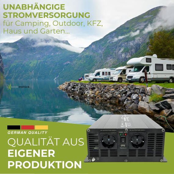 SOLARTRONICS Spannungswandler NM3000 12V 3000 Watt SCHWARZ - 6000 Watt Spitzenleistung - Wechselrichter 12v auf 230v - Blei- oder AGM-Batterie kompatibel - mit Schuko- & USB Anschluss