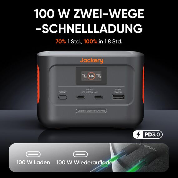 Jackery Tragbare Powerstation 100 Plus mit 1xSolarSaga 40W Mini, 99Wh Solar Generator mit 128W Ausgang, 3-Port Schnellladung für Camping/Wohnmobil