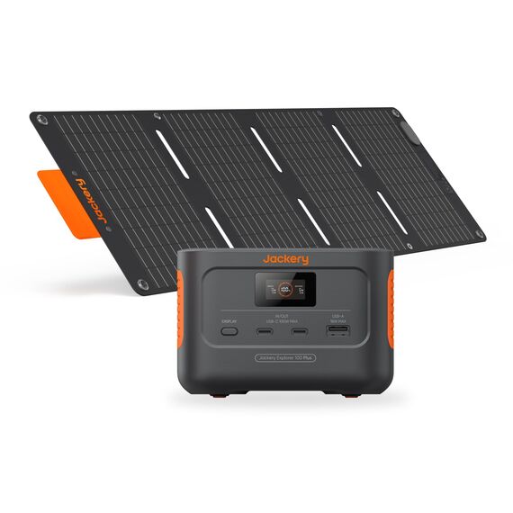 Jackery Tragbare Powerstation 100 Plus mit 1xSolarSaga 40W Mini, 99Wh Solar Generator mit 128W Ausgang, 3-Port Schnellladung für Camping/Wohnmobil