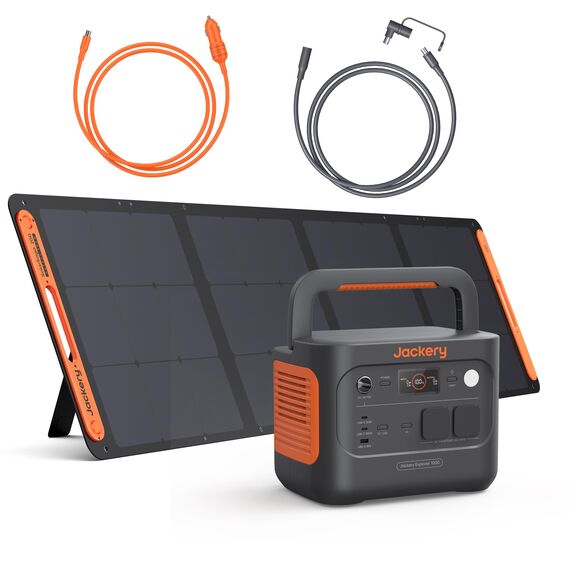 Jackery Explorer 1000 v2 Solargenerator Set, 1070Wh E1000 v2 LiFePO4 Powerstation mit 200W Solarpanel, 5 m Verlängerungskabel & DC8020 Kfz-Ladekabel, 1 Std. Schnellladung, für Camping & Wohnmobil