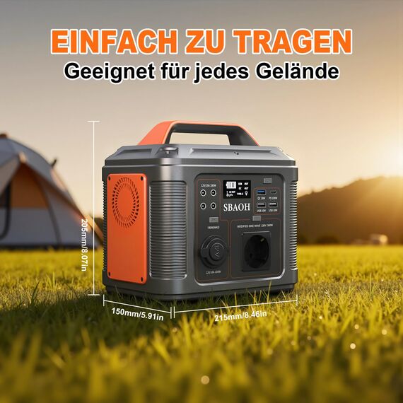 Tragbare Powerstation mit 60W Solarpanel, SBAOH 296Wh Solargenerator mit 300W Ausgang, Mobile Stromversorgung für Garten Reise Camping Wohnmobil Notfall