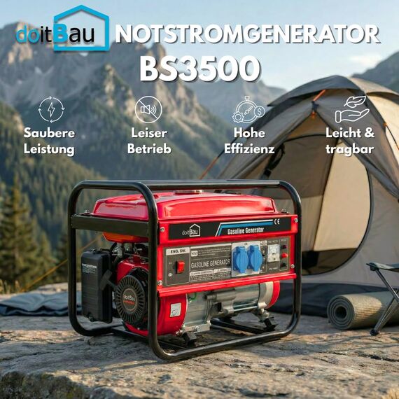 Stromgenerator mit Benzin | Stromerzeuger Notstromaggregat leise | 5 Steckdosen 3x 230V / 1x 400V / 1x 12 V | 7 PS (6 kW Anschlussleistung((2 Steckdosen (3000W BS3500)))