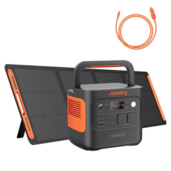 Jackery 2000 v2 Tragbare Powerstation mit 200W Solarpanel mit DC8020 Kfz-Ladekabel, 2042Wh Solargenerator mit 2200W Ausgang, LiFePO4 Batterie Schnellladung für Camping, Wohnmobil, Off-Grid