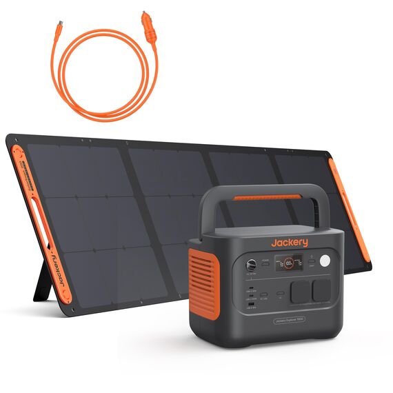 Jackery E1000 v2 Tragbare Powerstation mit 200W Solarpanel, 1070Wh LiFePO4 Solargenerator mit DC8020 Kfz-Ladekabel,1 Std. Schnellladung, LFP Powerstation für Outdoor Camping, Wohnmobil