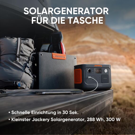 Jackery Solargenerator 300 Plus 40W Mini, 288Wh Tragbares Kraftwerk mit 40W Solarmodul in Buchgröße, LiFePO4 Batterie 300W Leistung für Outdoors RV Camping Notfälle