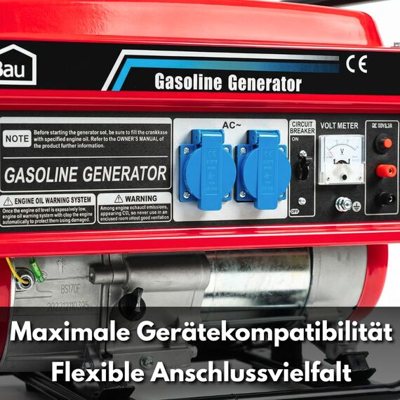 Stromgenerator mit Benzin | Stromerzeuger Notstromaggregat leise | 5 Steckdosen 3x 230V / 1x 400V / 1x 12 V | 7 PS (6 kW Anschlussleistung((2 Steckdosen (3000W BS3500)))