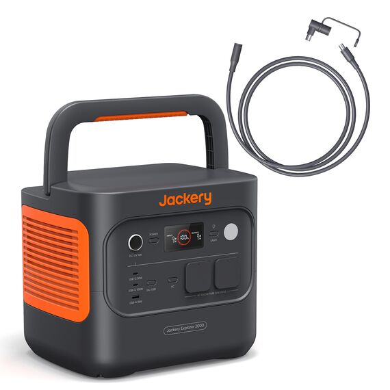 Jackery E2000 v2 tragbare Powerstation mit 5M Solarpanel Verlängerungskabel, 2042Wh Solargenerator mit 2200W Ausgang (Max 4400W), Schnellladung von 0-80% in 52 Min für Notfall, Camping, Wohnmobil