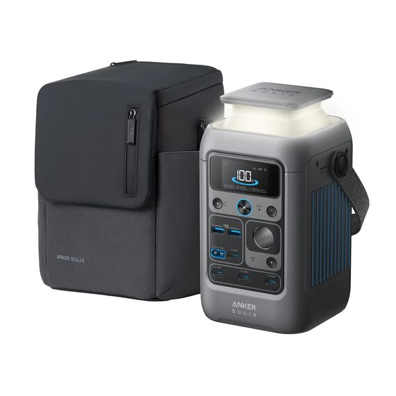 Anker SOLIX C300 DC Powerbank Powerstation + Schutztasche, 288Wh Akku für mehrere Geräte, LiFePO4 Akku, 300W Solargenerator, Für Camping, Reisen, Notfälle (Netzteil Nicht im Lieferumfang)