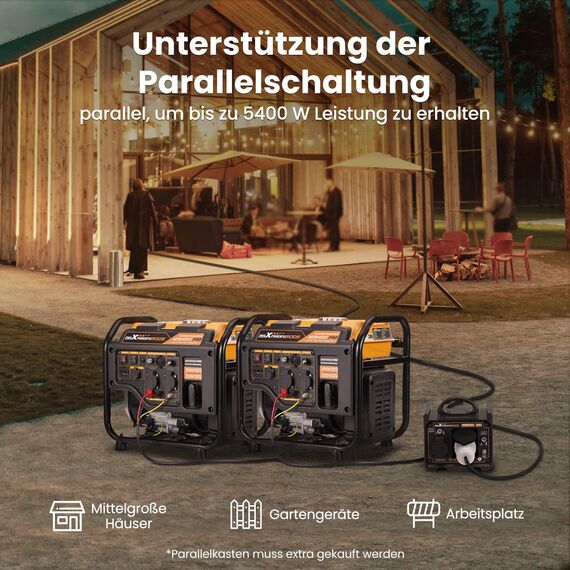 3200W Inverter-Generator, Benzin 4-Takt Backup-Stromversorgung mit Parallell-Funktion, mit AC/DC/USB-Ausgängen für Garten, Arbeitsplatz, Haus, Garage und mehr