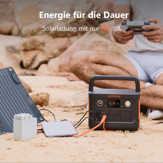 Explorer 240 v2 Tragbare Powerstation, mit Jackery DC8020 zu USB-C-Adapter, 256Wh LiFePO4 Solargenerator mit 300W AC/100W USB-C Ausgang, Outdoor Generator für Camping, Reise, Notfall