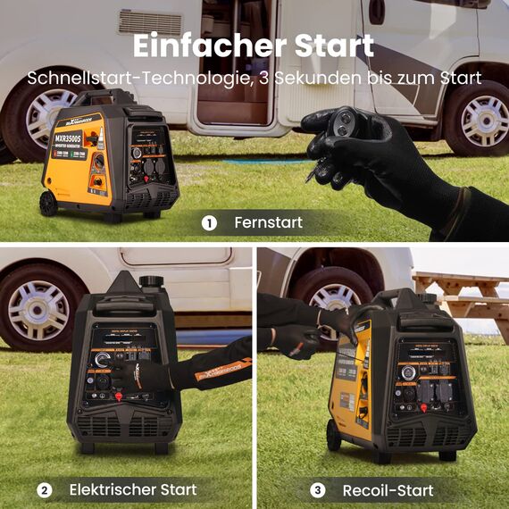 maXpeedingrods Stromgenerator Inverter 3500W Generator Gas Leise mit Elektrostarter Fernbedienung Stromerzeuger LPG Benzin Digitaler Leicht als Notstromaggregat für Camping Garage Reise Outdoor