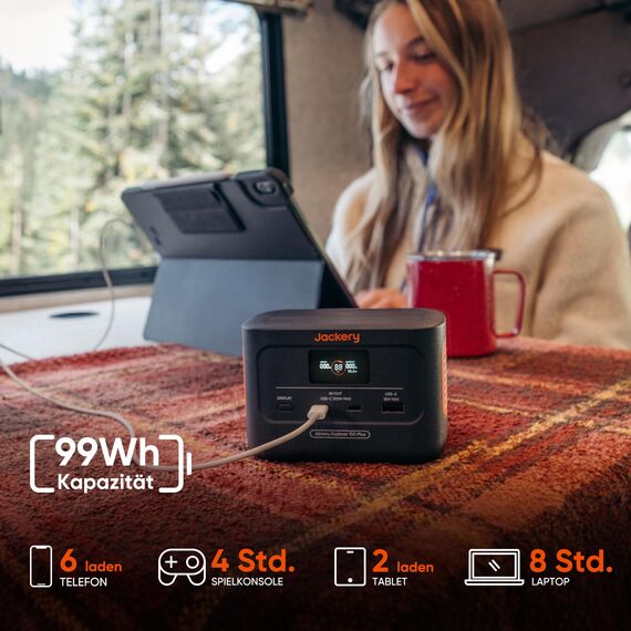 Jackery Tragbare Powerstation 100 Plus mit 1xSolarSaga 40W Mini, 99Wh Solar Generator mit 128W Ausgang, 3-Port Schnellladung für Camping/Wohnmobil