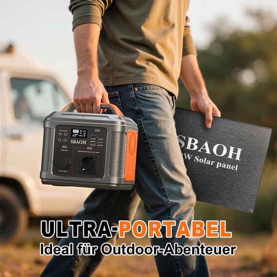 Tragbare Powerstation mit 60W Solarpanel, SBAOH 296Wh Solargenerator mit 300W Ausgang, Mobile Stromversorgung für Garten Reise Camping Wohnmobil Notfall