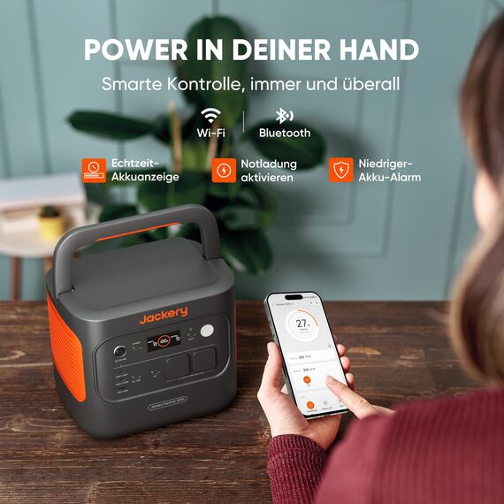 Jackery E2000 v2 tragbare Powerstation mit 5M Solarpanel Verlängerungskabel, 2042Wh Solargenerator mit 2200W Ausgang (Max 4400W), Schnellladung von 0-80% in 52 Min für Notfall, Camping, Wohnmobil