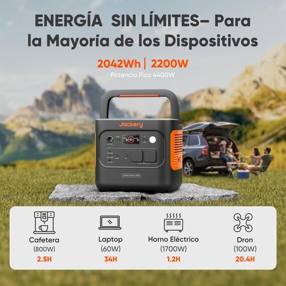 Jackery 2000 v2 Tragbare Powerstation mit 200W Solarpanel mit DC8020 Kfz-Ladekabel, 2042Wh Solargenerator mit 2200W Ausgang, LiFePO4 Batterie Schnellladung für Camping, Wohnmobil, Off-Grid