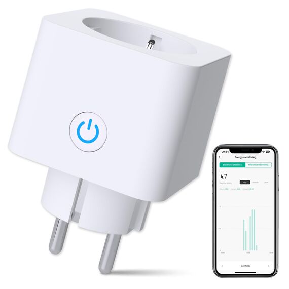 ANTELA Smart WLAN Steckdose mit Strommessung 16A, kompatibel mit Alexa und Google Home, Fernbedienung über Smart Life, 1 Stück
