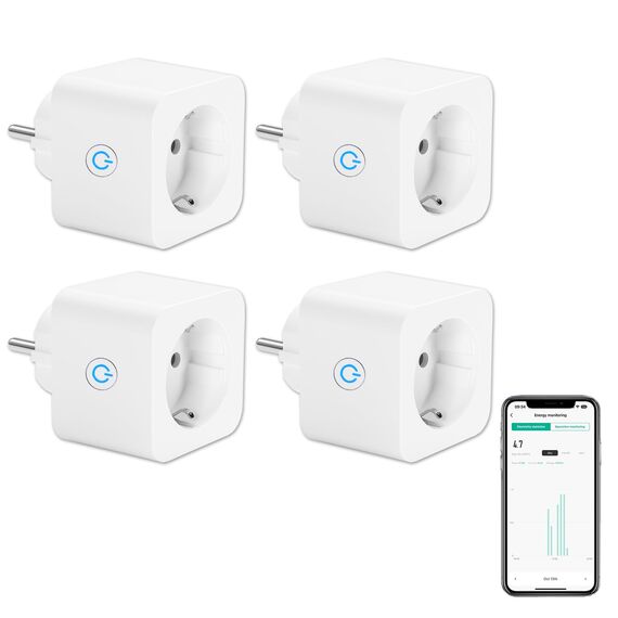 ANTELA WLAN Smart Steckdose 16A Stromverbrauch Messen kompatibel mit Alexa/Google Home, Kinderschutz, Smart Life APP, 2,4GHz, 3680W, 4PCs
