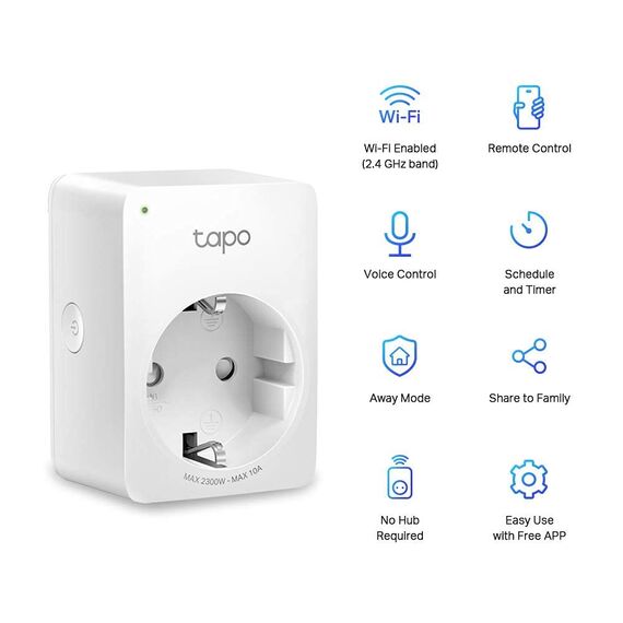 Tapo WLAN Smart Steckdose Tapo P100(2-Pack), Smart Home Steckdose kompatibel mit Alexa/Google Home, Sprachsteuerung, Fernzugriff, Kein Hub notwendig