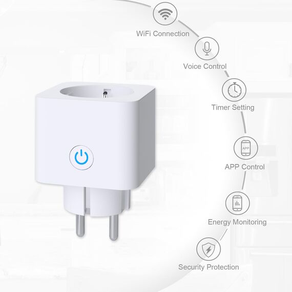 ANTELA WLAN Smart Steckdose 16A Stromverbrauch Messen kompatibel mit Alexa/Google Home, Kinderschutz, Smart Life APP, 2,4GHz, 3680W, 4PCs