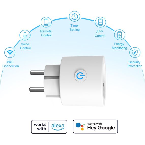 Alexa Steckdose WLAN mit Strommessung 16A ANTELA Smart Steckdose kompatibel mit Google Home, Stromverbrauch Messen, Smart Life APP, 2,4GHz, 4 PCs