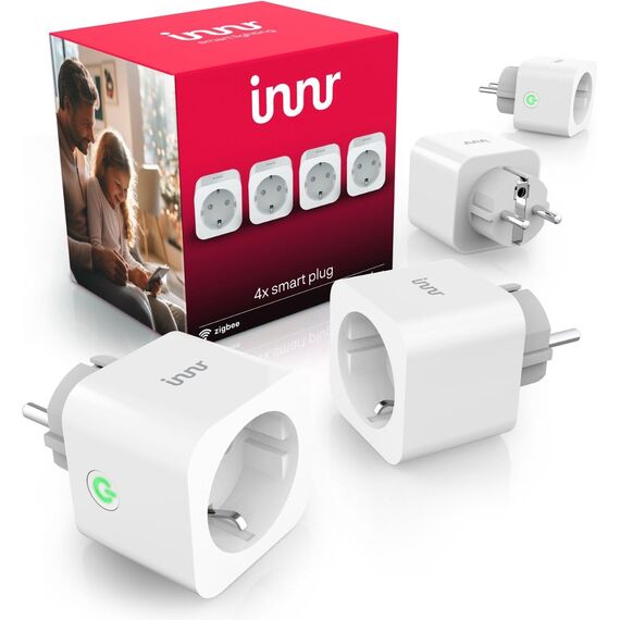 Innr Smart Plug, funktioniert mit Hue* und Alexa (Bridge erforderlich), Zigbee Repeater, 16A Steckdose mit Strommessung, 4 Stück