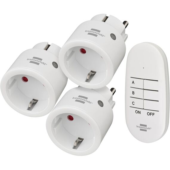 Brennenstuhl Comfort-Line Funksteckdosen-Set Mini 3+1, 3er Funkschalt-Set (Innenbereich, mit Handsender und erhöhtem Berührungsschutz) weiß