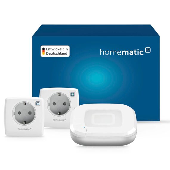 Homematic IP Access Point 2 + 2X Schaltsteckdose, Smart Home, digitaler Zwischenstecker steuert Leuchten oder Elektrogeräte per App, Alexa & Google Home, Energie sparen
