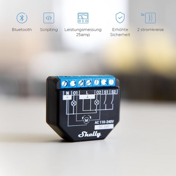 Shelly Plus 2PM | WLAN 2 Kanäle Smart Relais Schalter | Rolladenschalter mit Stromverbrauchsmessung | Hausautomation | Google Home Alexa Zubehör | iOS Android App