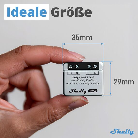 Shelly PM Mini Gen3 - WLAN Smarter Stromzähler, 1 Kanal, 16A, kein Relaisschalter, Leistungsmessung, Echtzeit-Energiezähler, kein Hub Erforderlich, Alexa & Google Home, Hausautomation