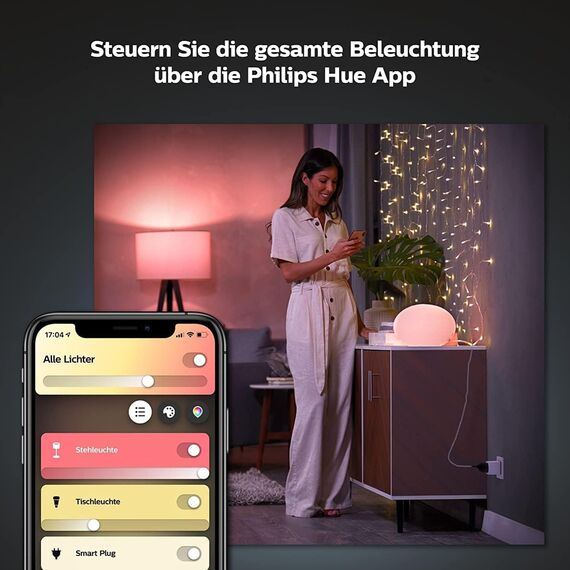Philips Hue Smart Plug für Hue Lichtsysteme, smarte Steckdose zur Steuerung von Leuchten, kompatibel zur Sprachsteuerung und per App von überall, weiß